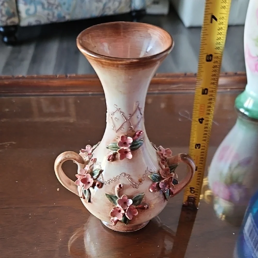 Vintage Italian Capodimonte Floral Porcelain Vase with Double Handles
